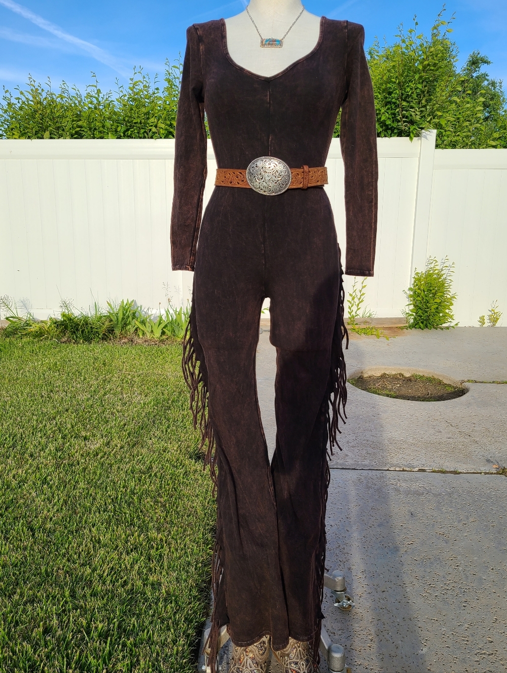 Brown Fringe Jumpsuit Western Boho